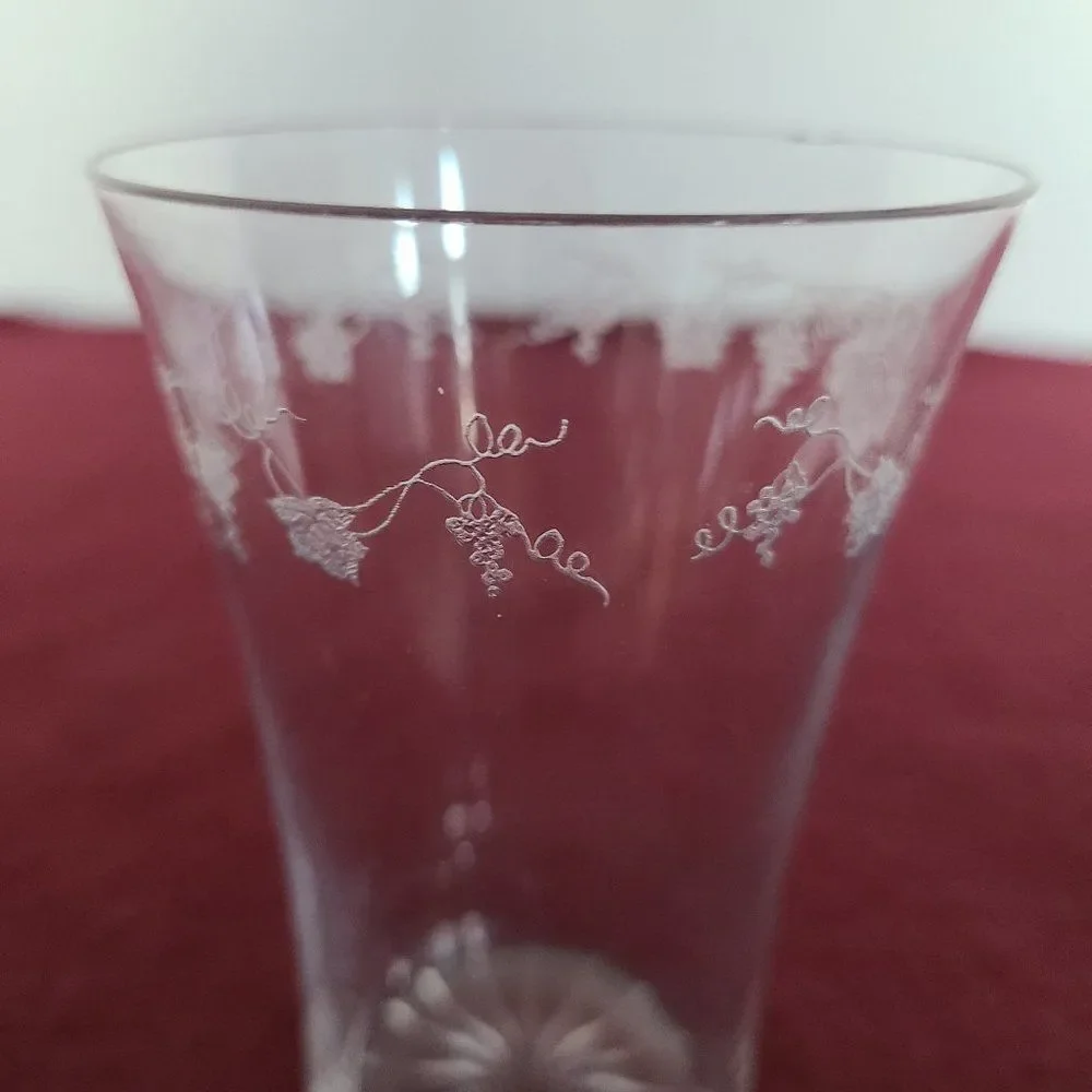 Cambridge Glass Bacchus Grapes Grapevine Leaf Crystal Juice Glass Antique Etched